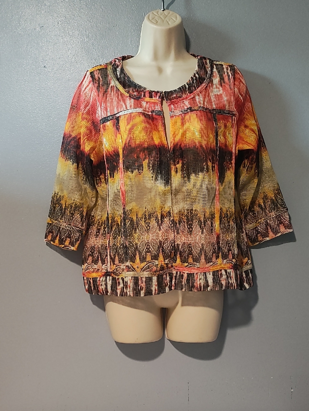 Onque Multicolor Abstract Print Bra Hook Closure Jacket - Vibrant Sunset Tones